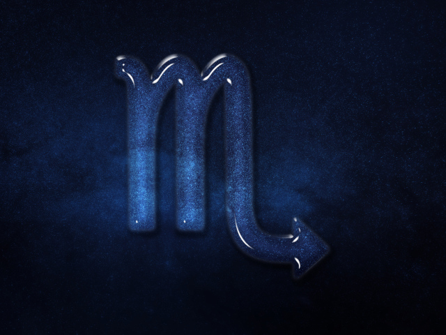 Синий блестящий знак зодиака  скорпион