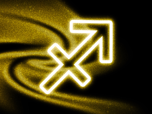 Золотистая пыль со знаком зодиака стрелец на черном фоне