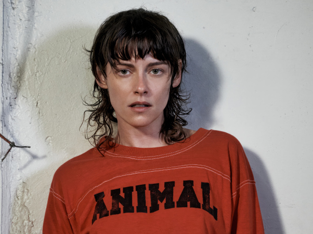 Актриса Кристен Стюарт стоит у серой стены