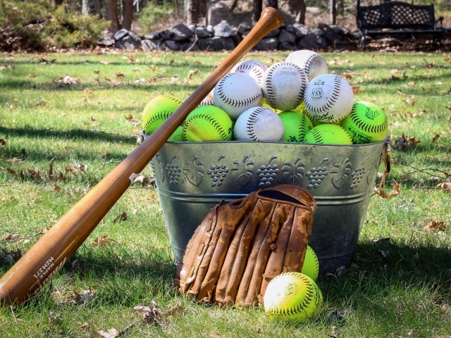 Ведро с бейсбольными мячами и битой