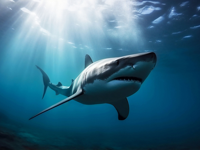 Большая хищная акула под водой 