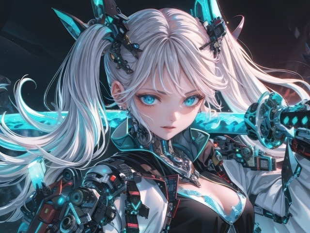 Девушка аниме блондинка с катаной на плече