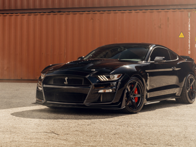 Черный автомобиль Shelby GT500  в порту