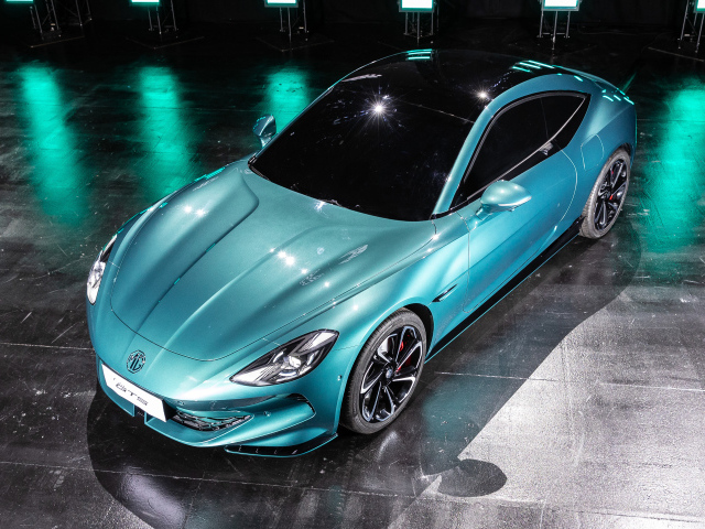 Голубой автомобиль MG Cyber GTS Concept 2024 года