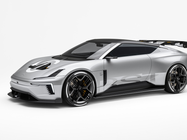 Серебристый автомобиль Polestar Concept BST 2024 года на белом фоне