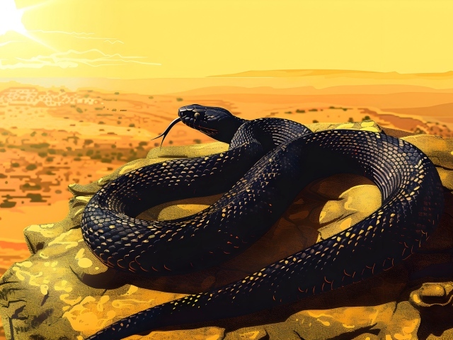 Черная нарисованная змея на камне