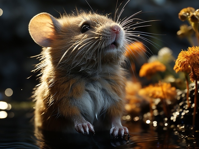 Маленький мышонок в мокрой траве