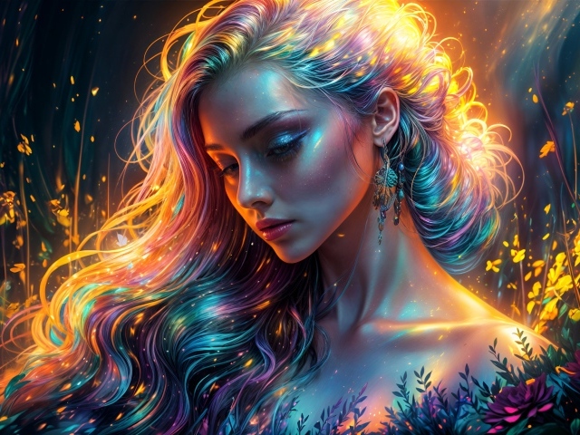 Нарисованная девушка с необычными красивыми волосами