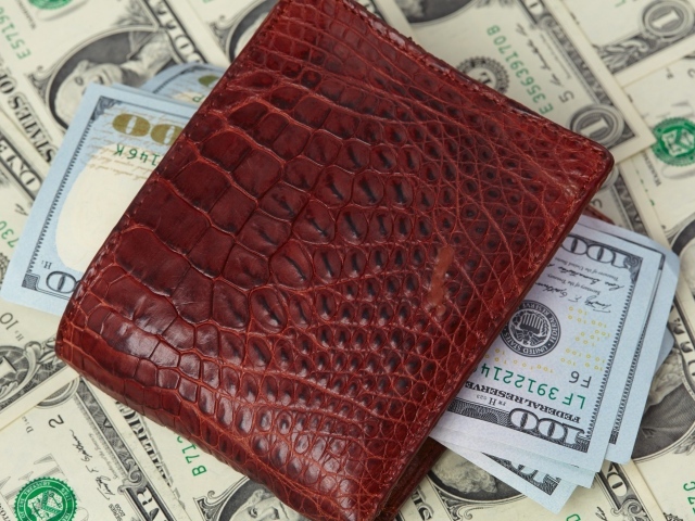 Кожаный кошелек с долларами