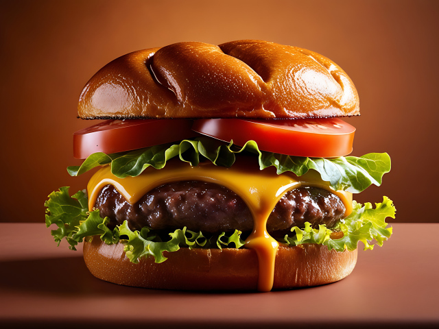 Большой сытный чизбургер на столе