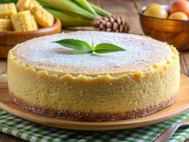 Большой лимонный торт на столе