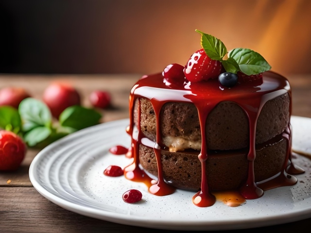 Шоколадный торт с вишневым кремом и ягодами