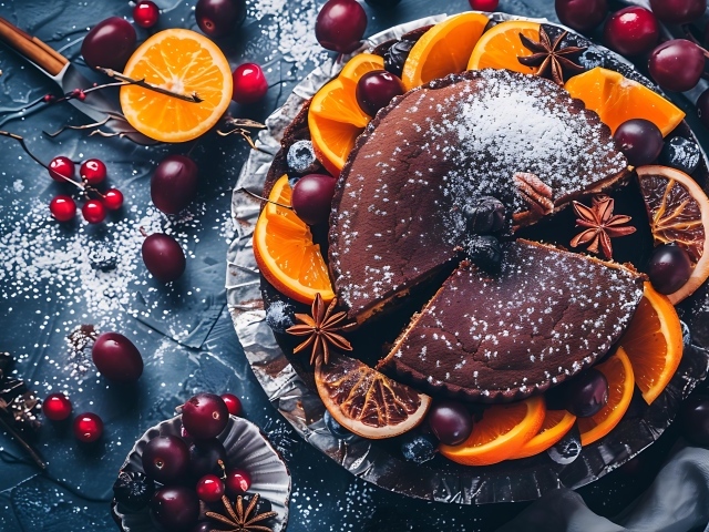 Шоколадный пирог со специями и кусочками апельсина