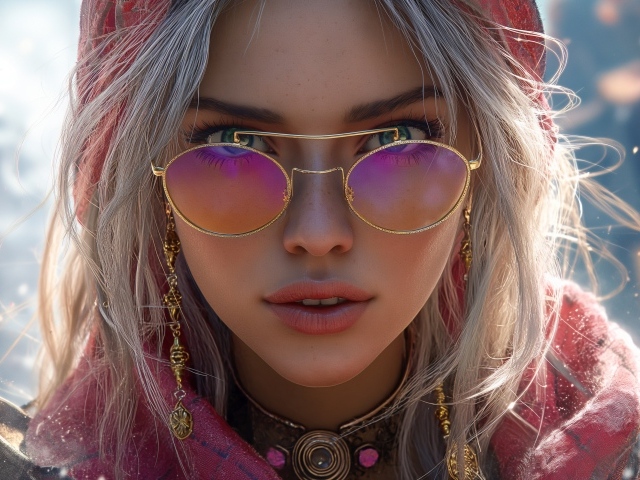 Девушка 3д в розовых очках