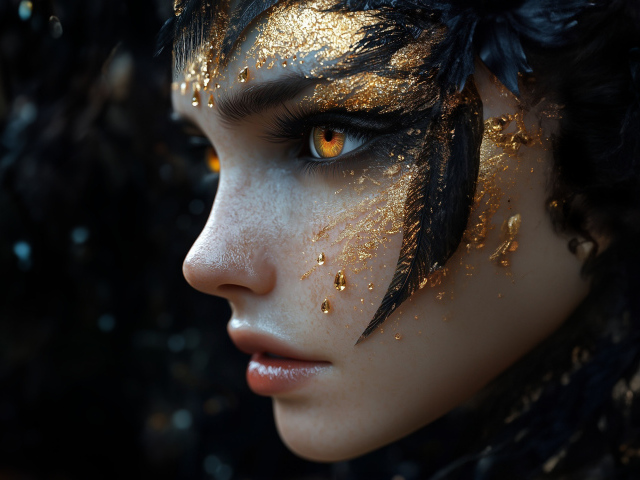 Лицо девушки с золотистой краской