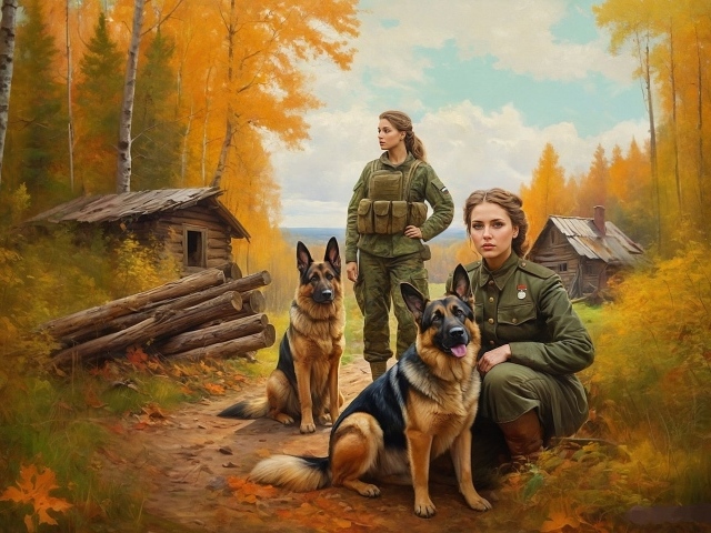 Девушки военные с овчарками