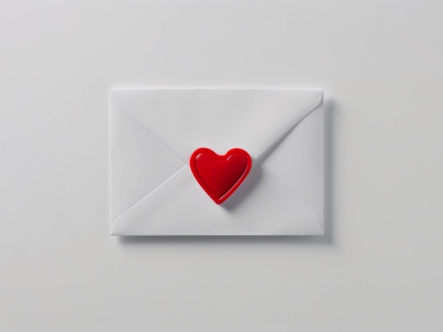Белый конверт с красным сердечком