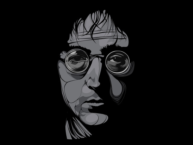 Нарисованный Джон Леннон на черном фоне