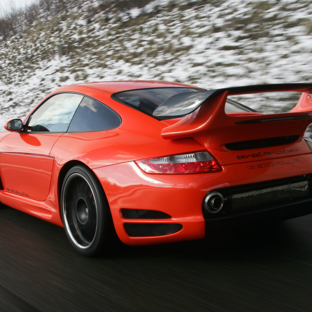 Red Porsche on winter road
