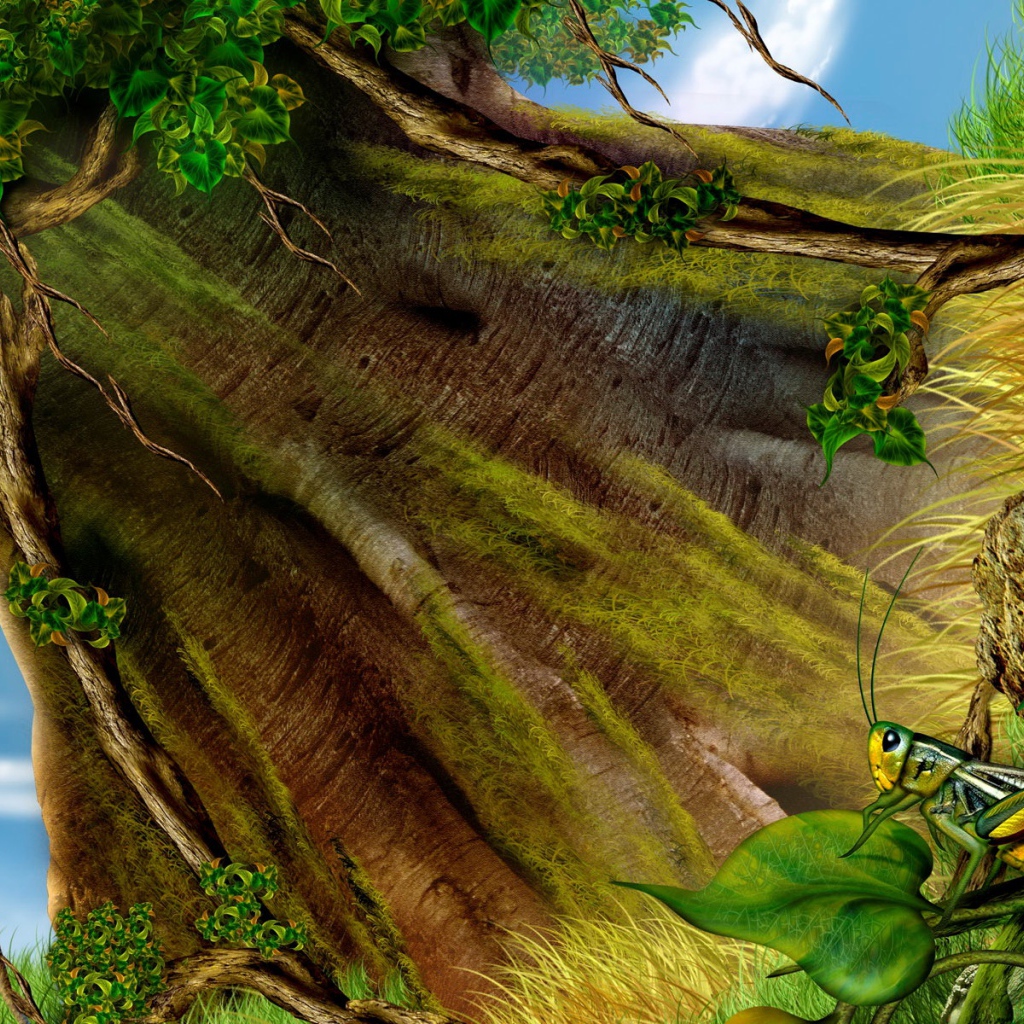 Кузнечик под деревом