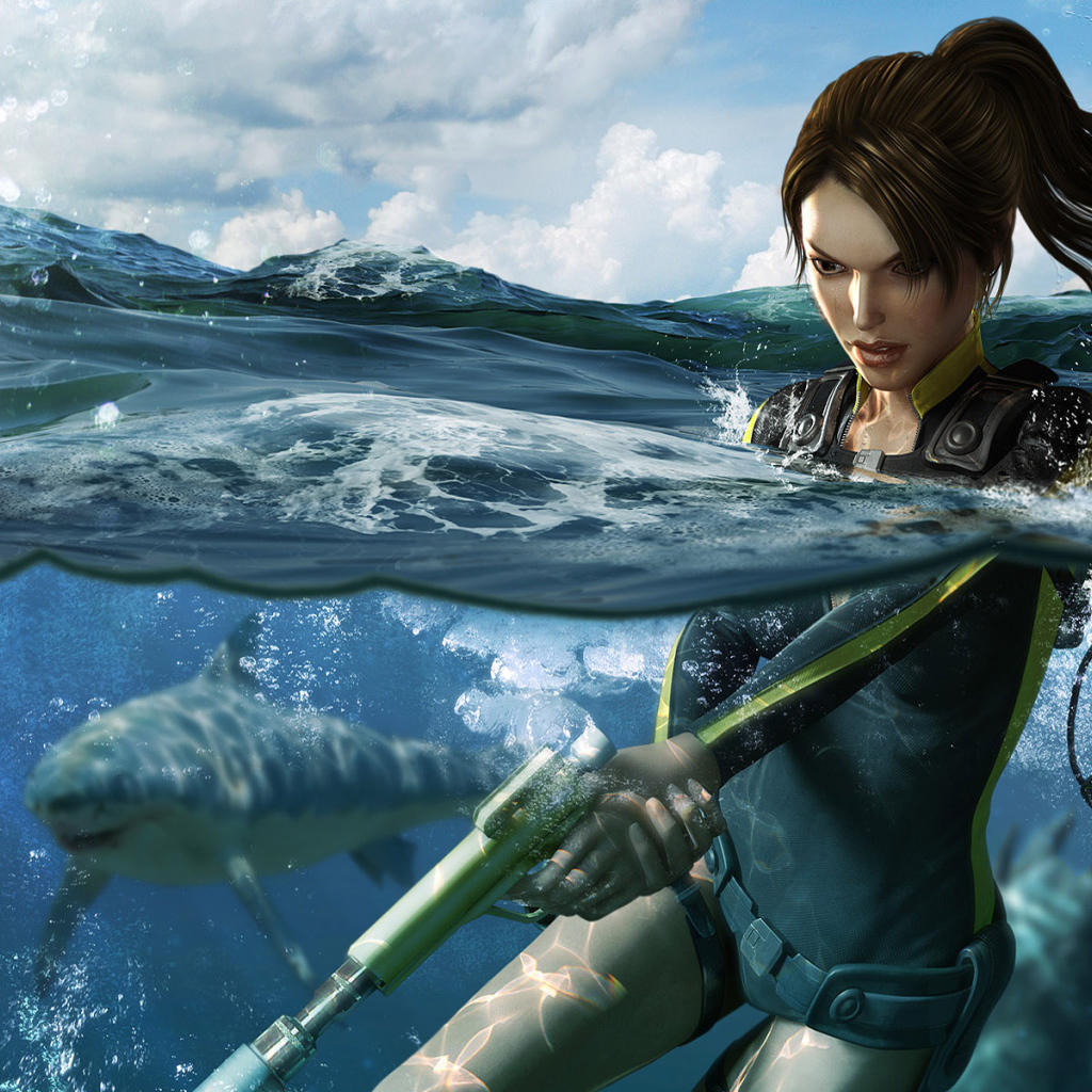 Лара Крофт подводная охота