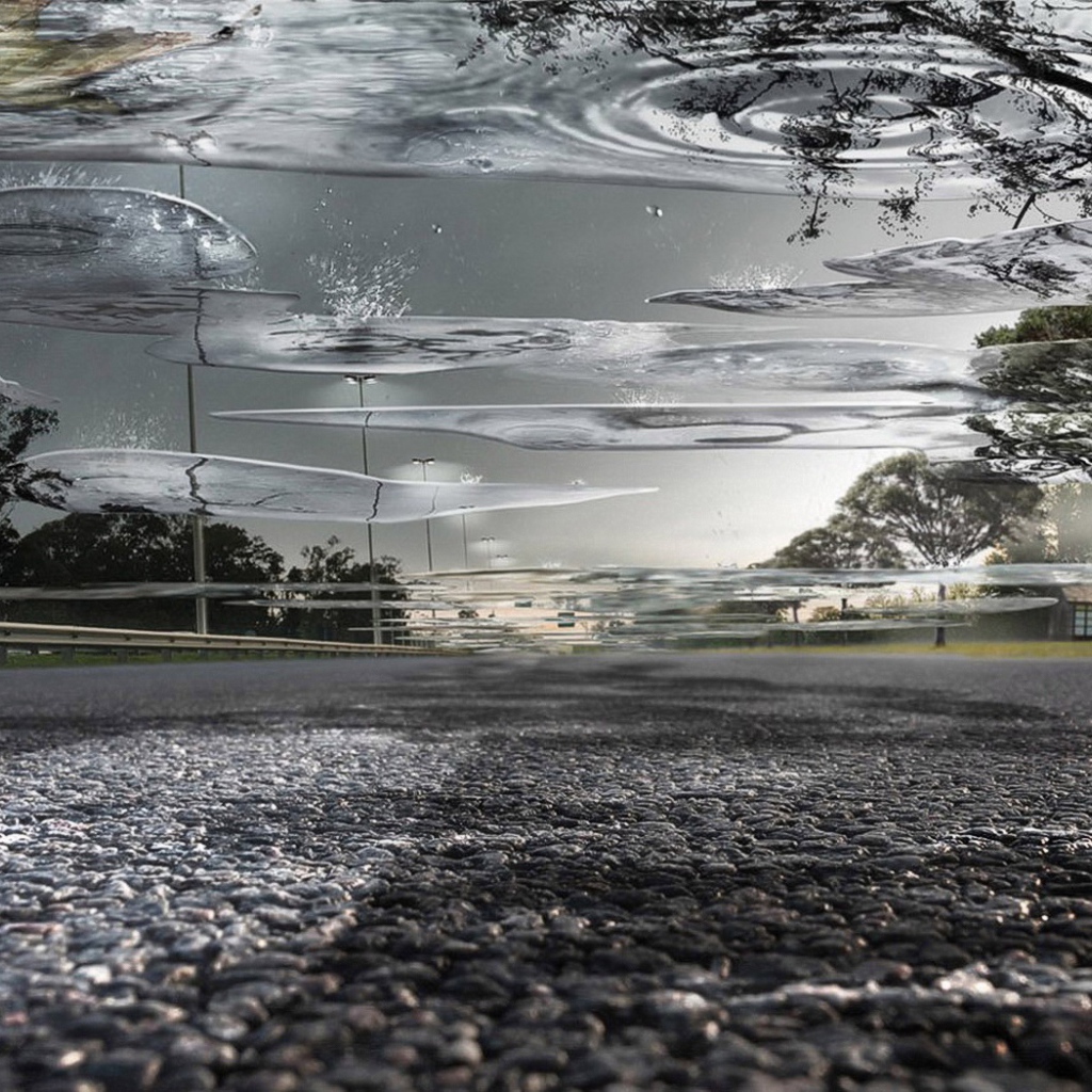 Дождь и отражение в лужах