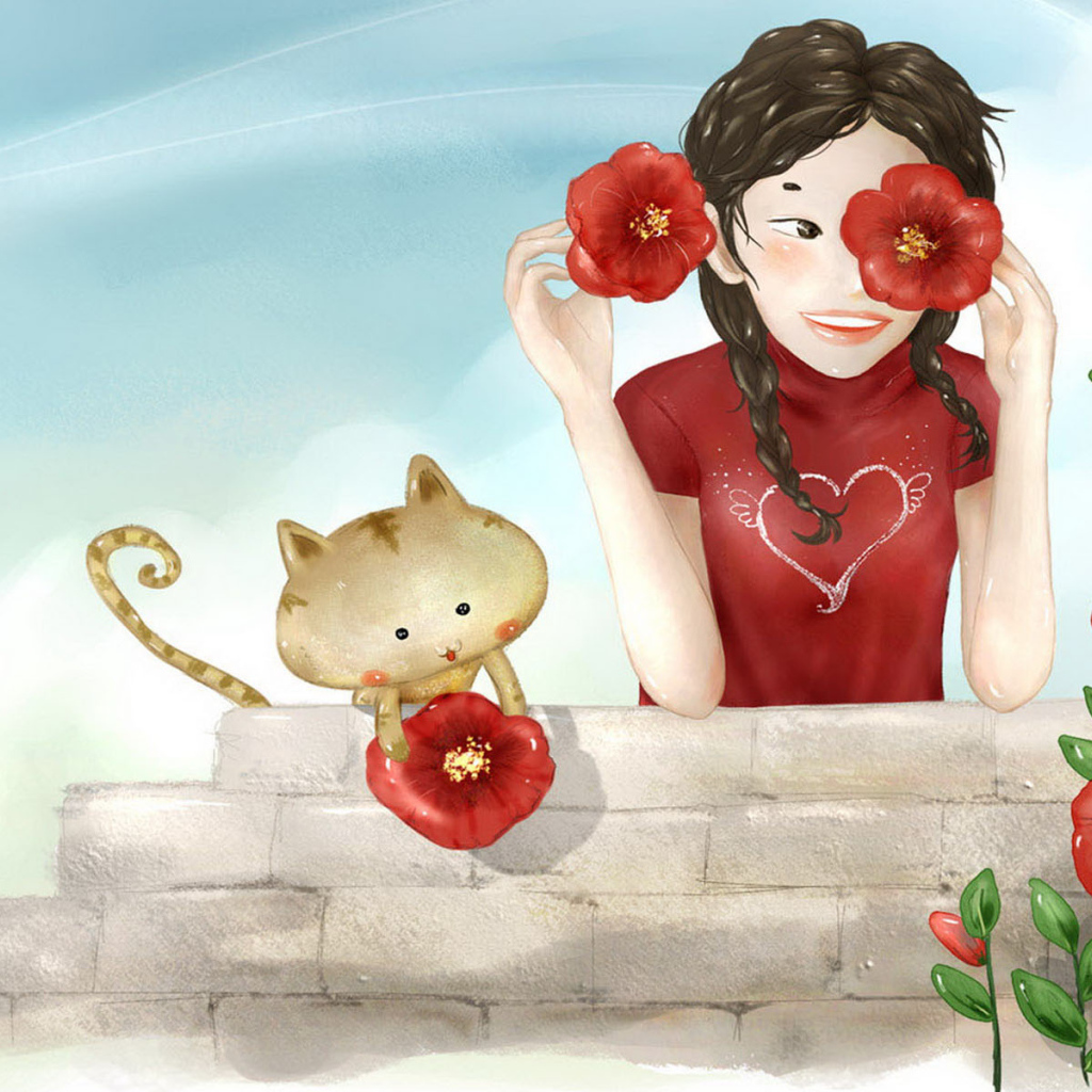 Дружеская пара с цветами