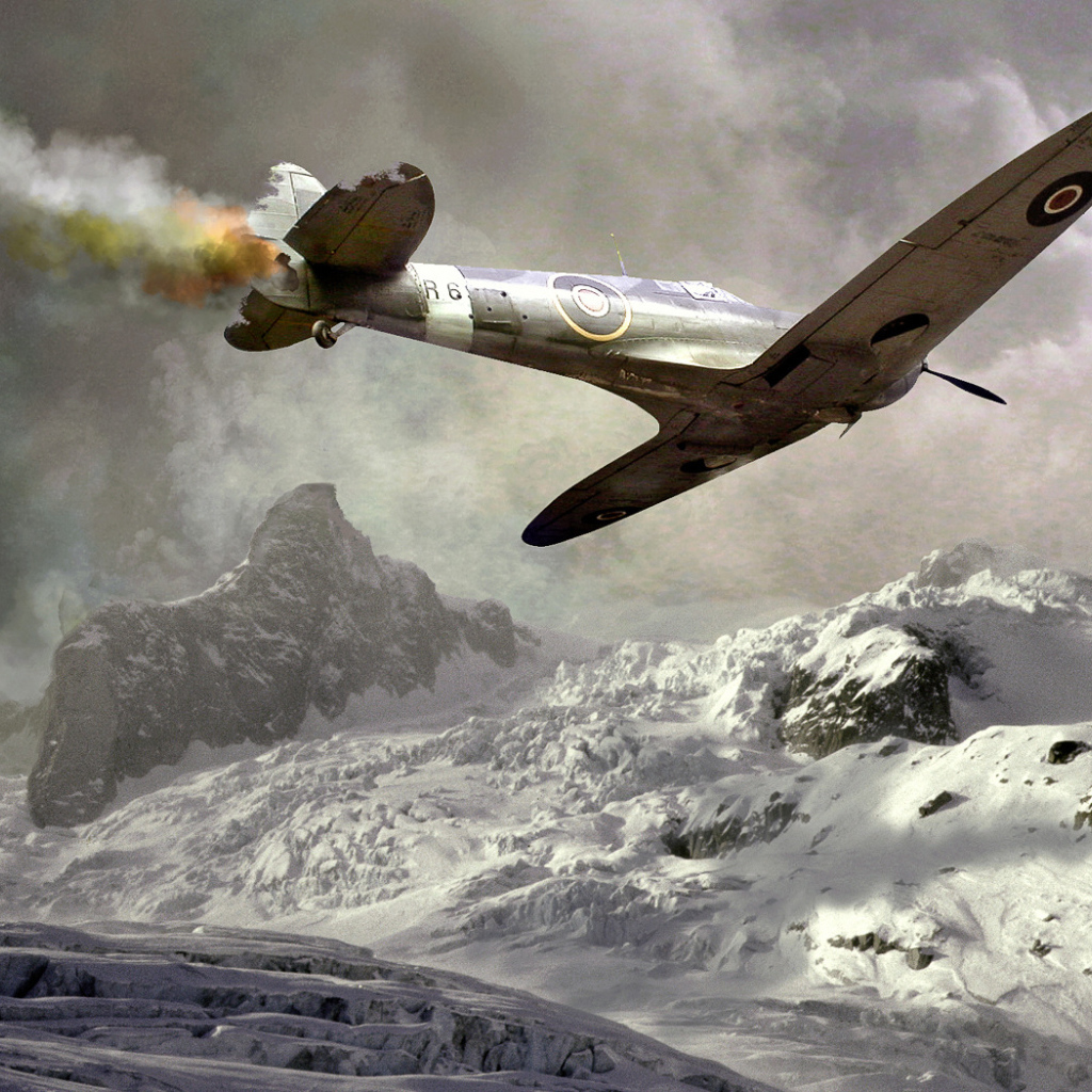 Подбитый пикирующий самолет