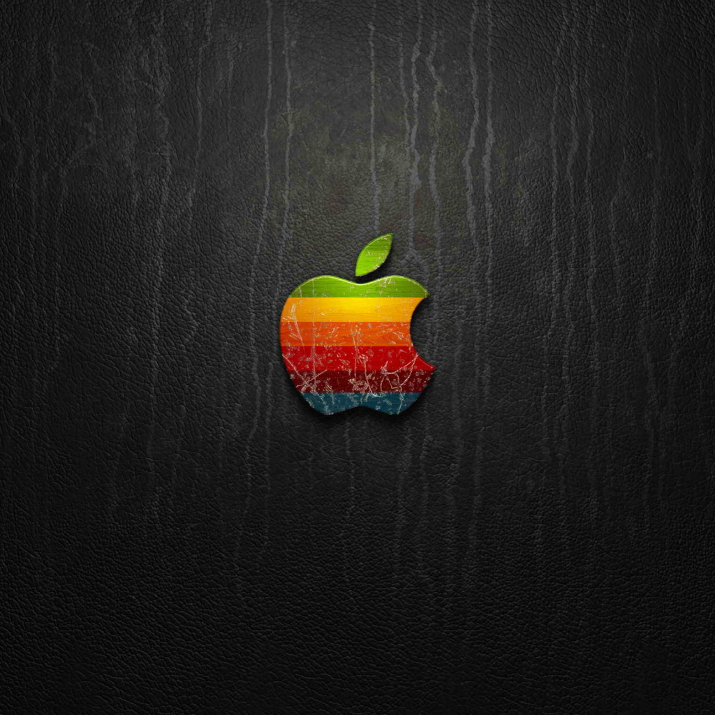 The Apple logo on the leather