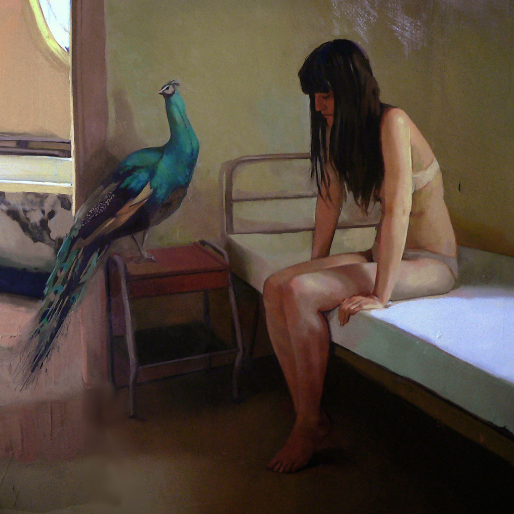 Девушка и павлин