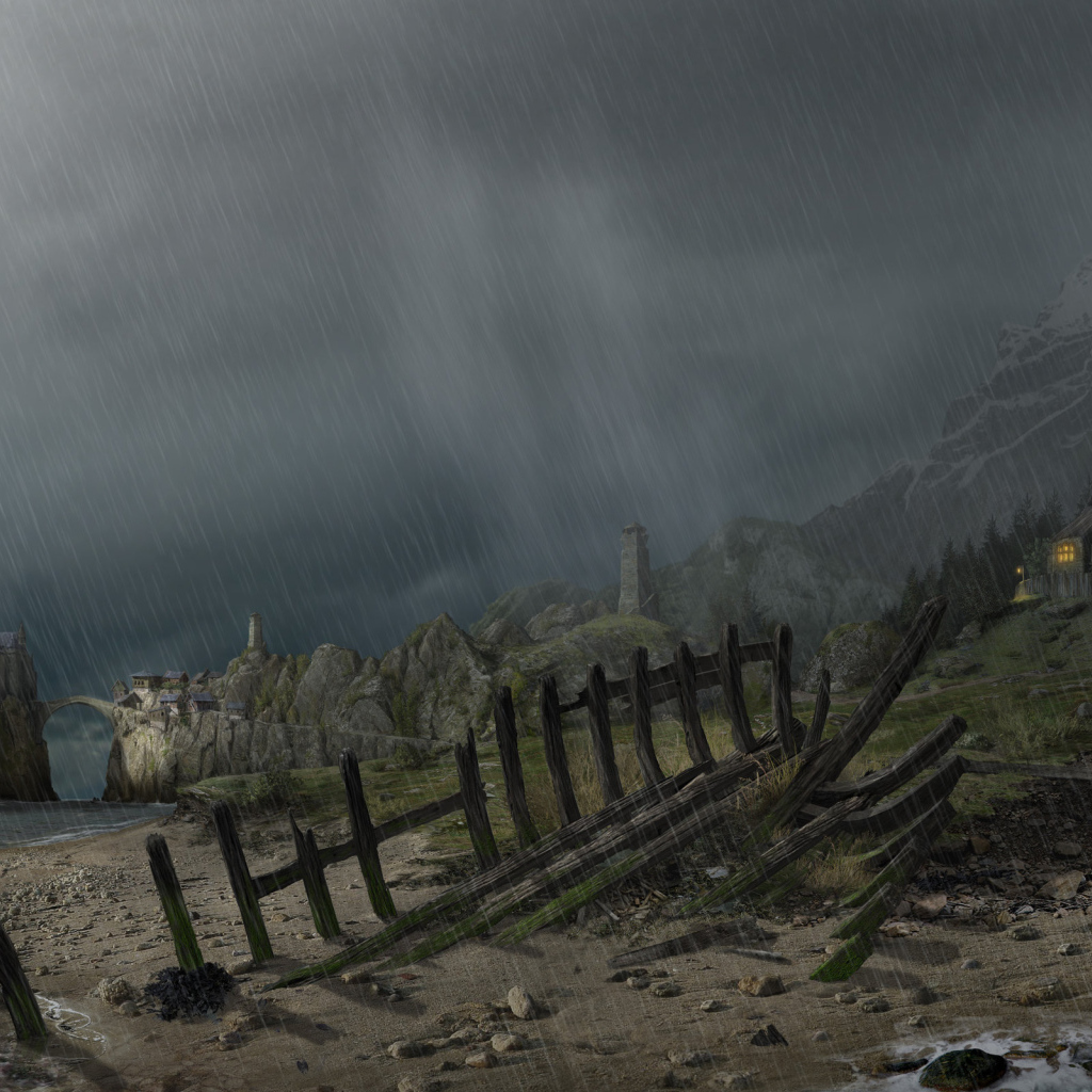 Проливной дождь на берегу