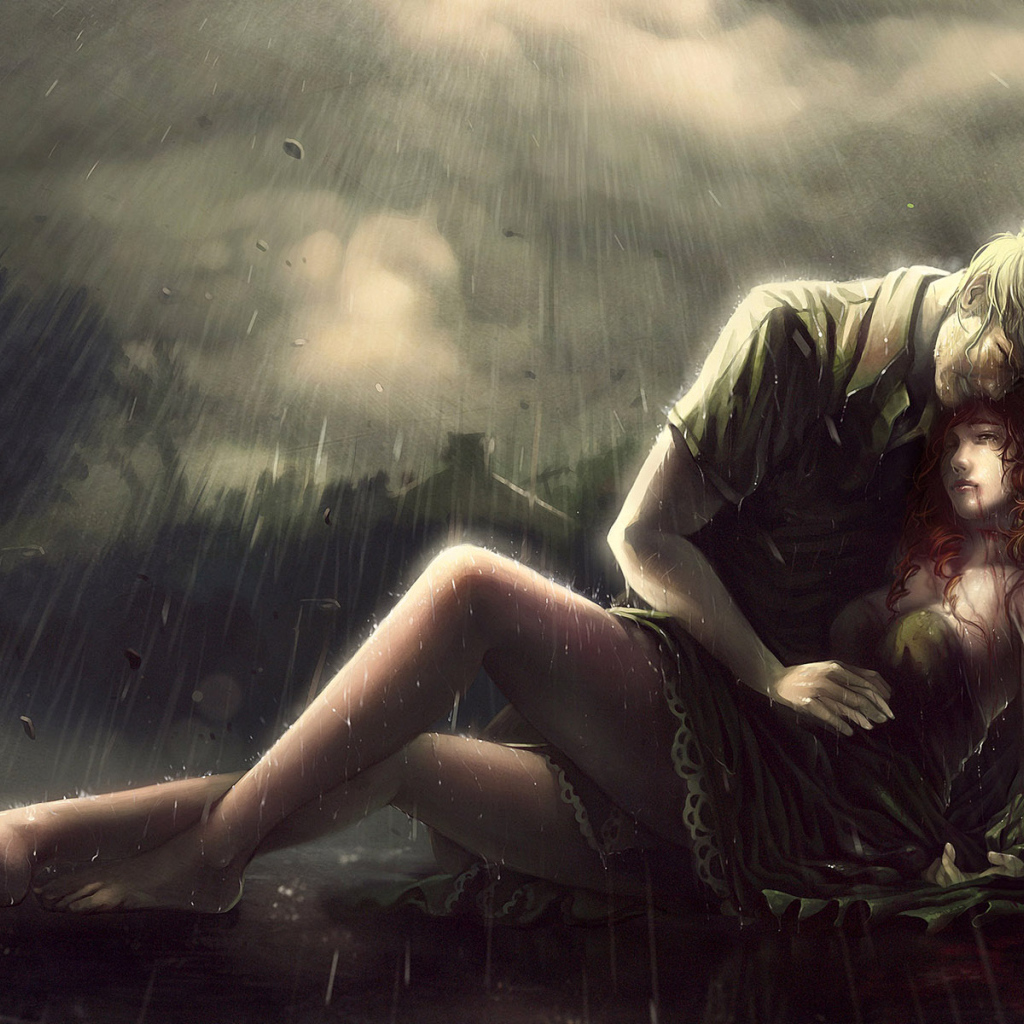 Влюбленная пара под дождем