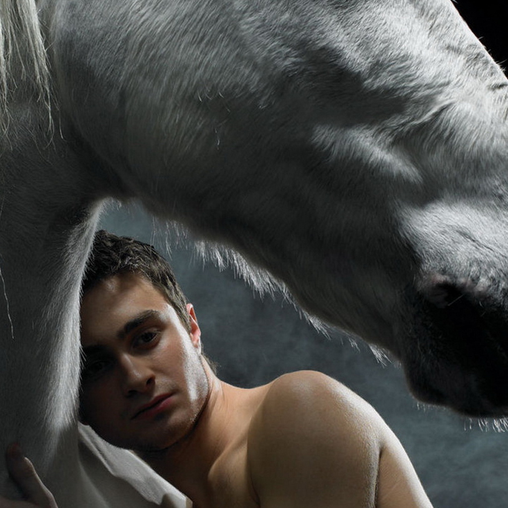 Даниэль Редклифф прижавшись к лошади