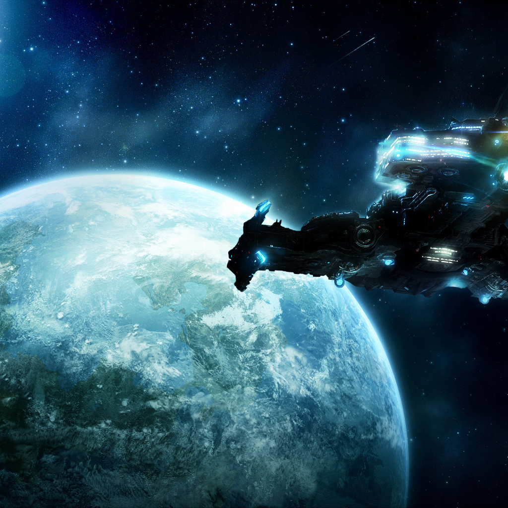 Космический корабль около планеты