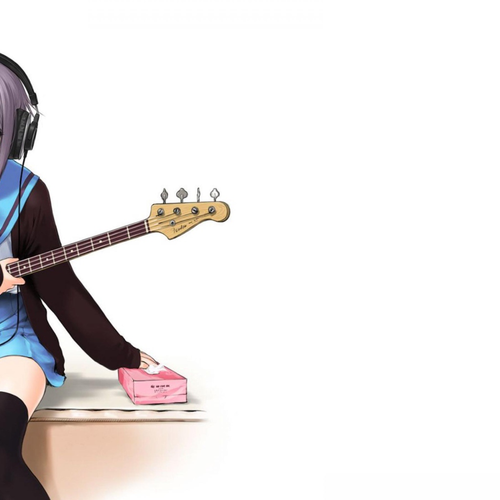 Девочка в наушниках и гитарой