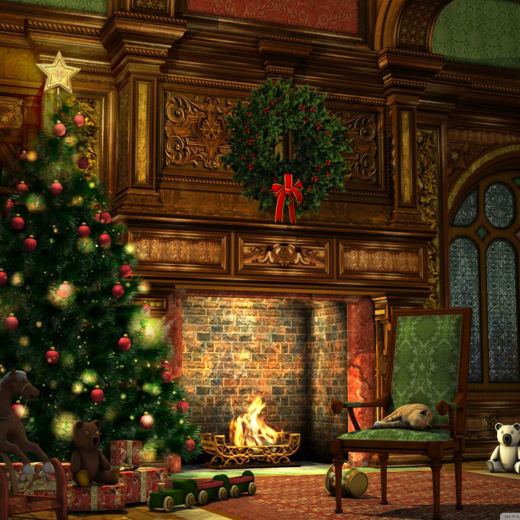 Рождественская елка у камина