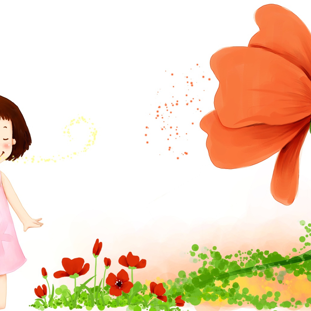 Девочка с красными цветами