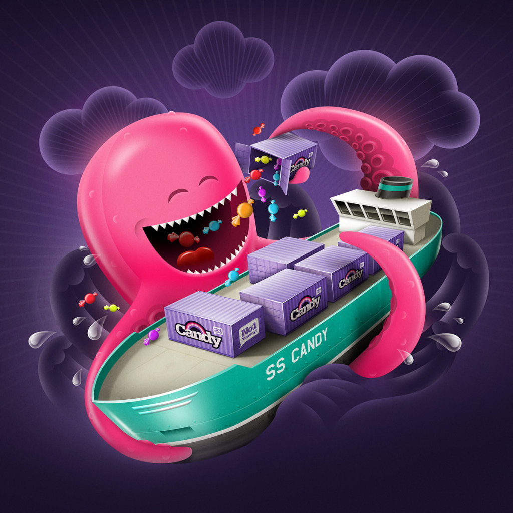 Осьминог с конфетами