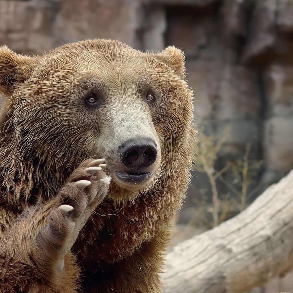 Медведь машет лапой