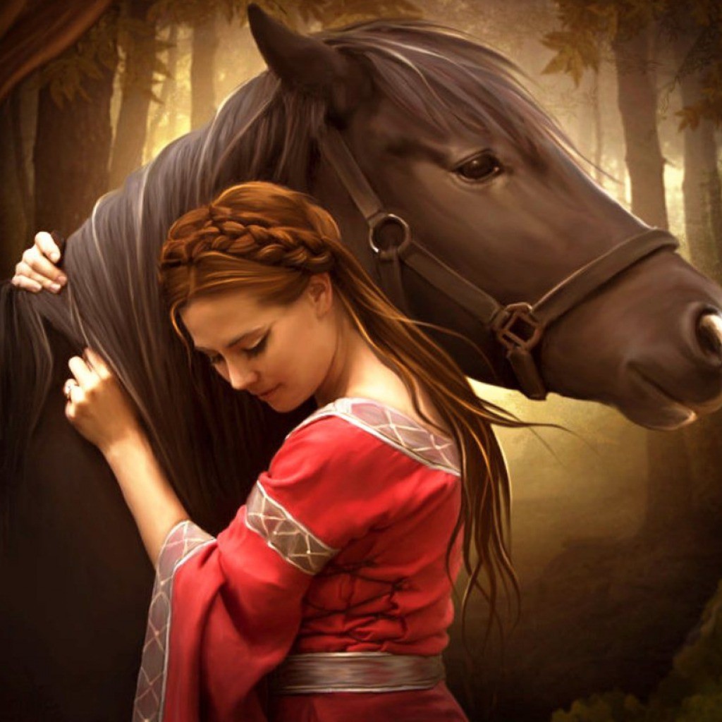 Девушка обнимает лошадь