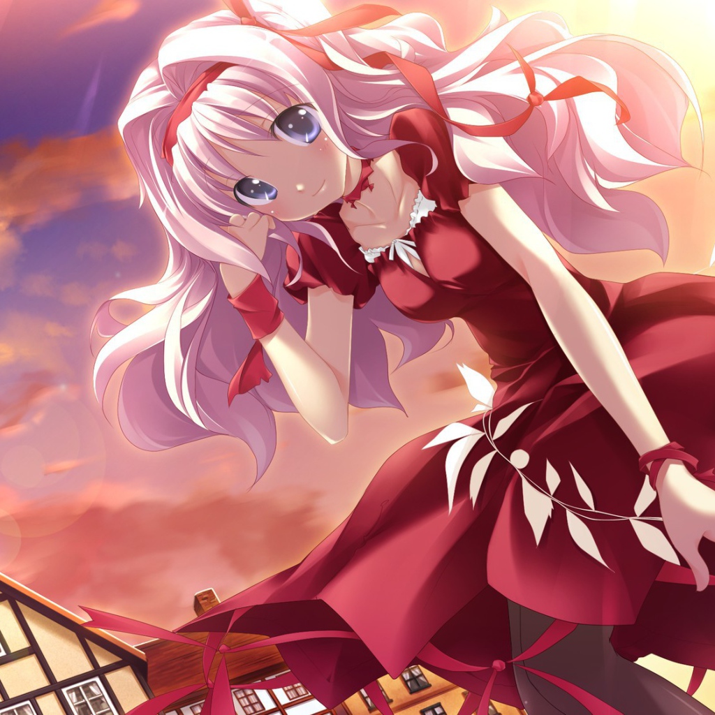 Аниме девушка в красном платье