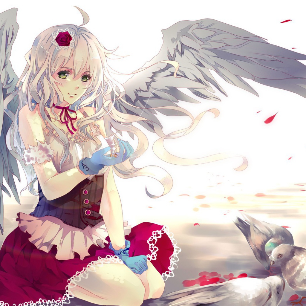 Девочка кормит птиц