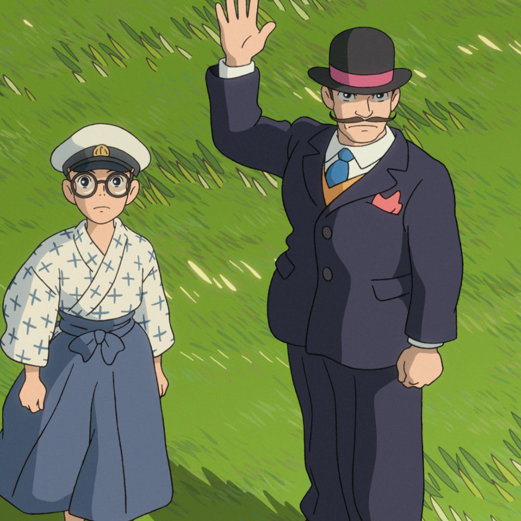 Аниме мультфильм Миядзаки, герои на траве