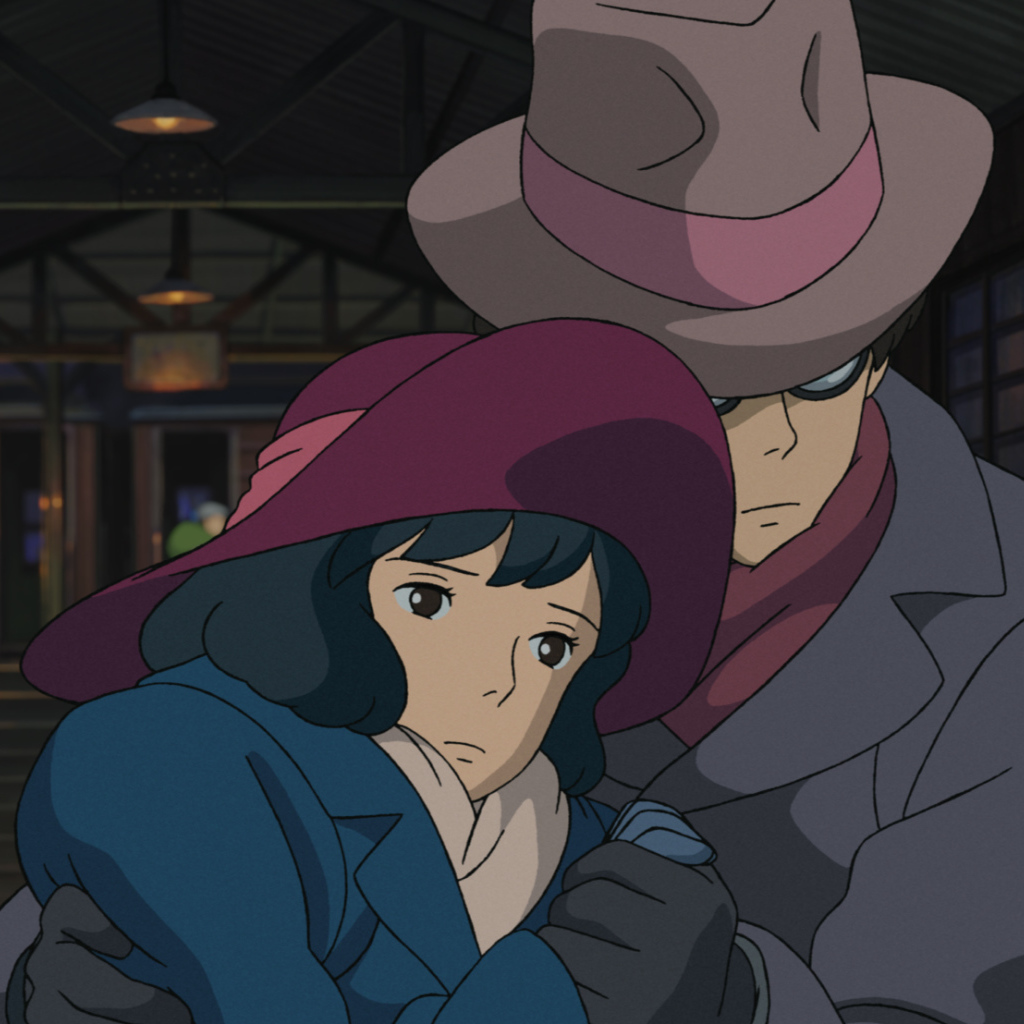 The wind rises аниме мультфильм Миядзаки, персонажи обнимаются