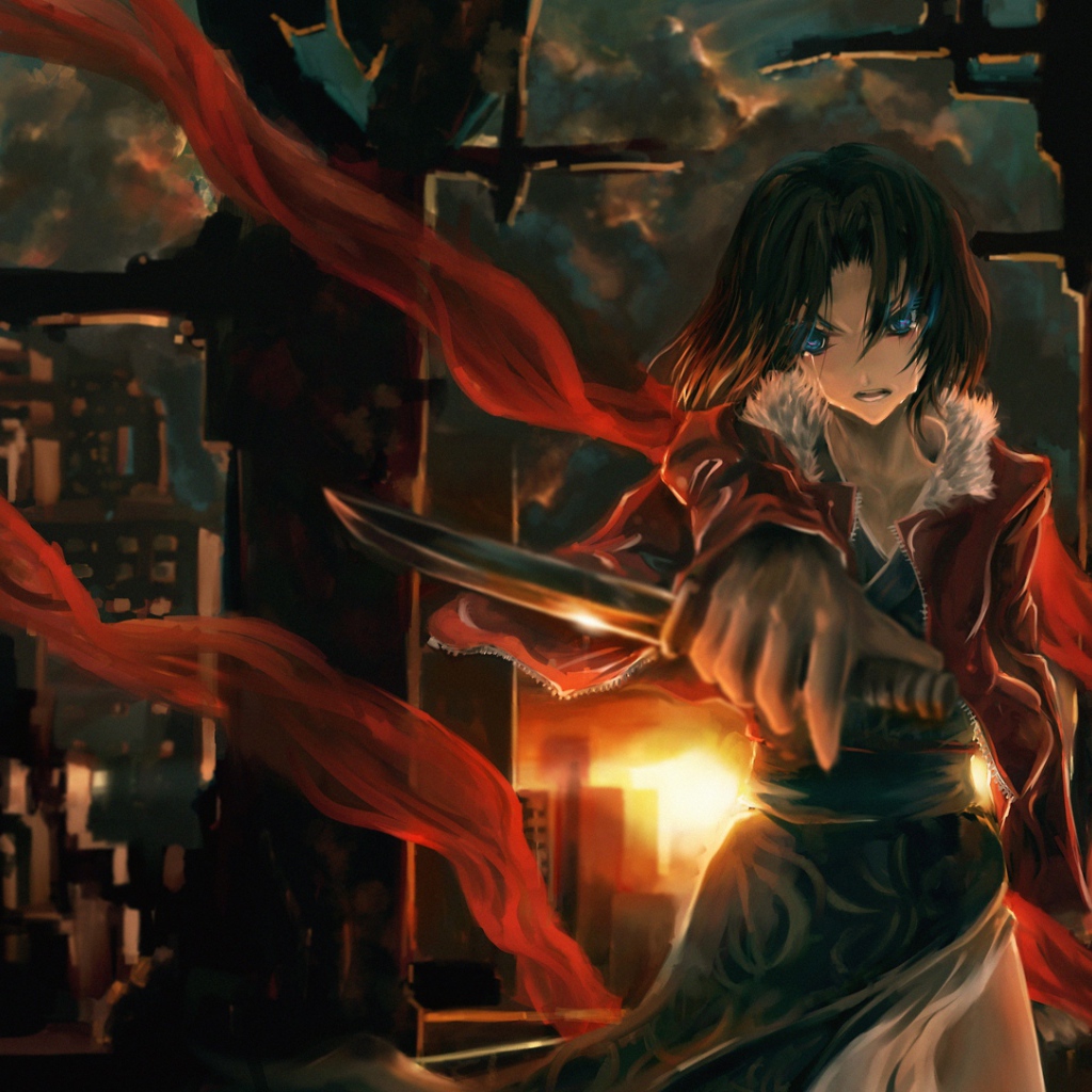 Рисунок девушки с кинжалом