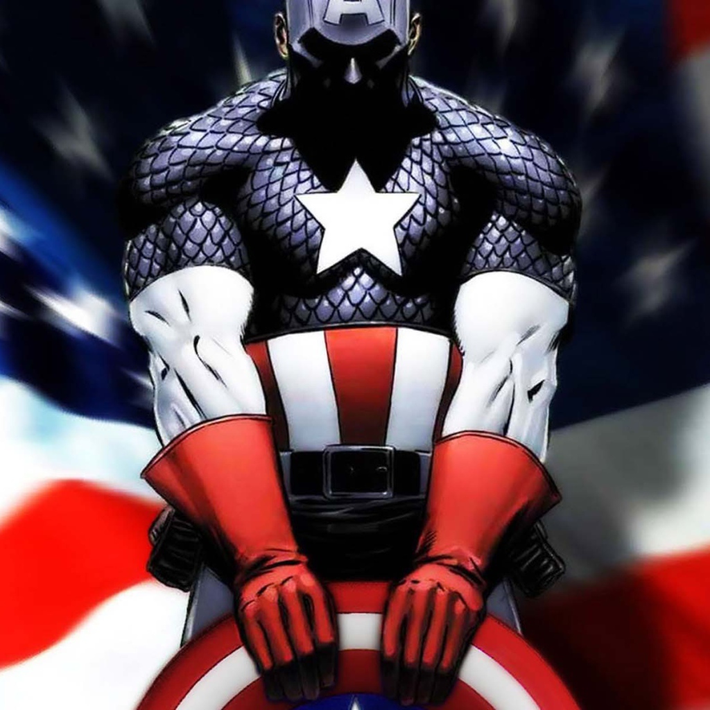 Капитан Америка и американский флаг