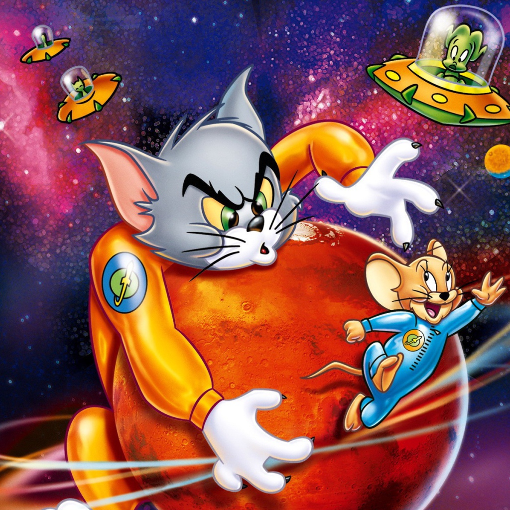 Cartoon Tom and Jerry in space