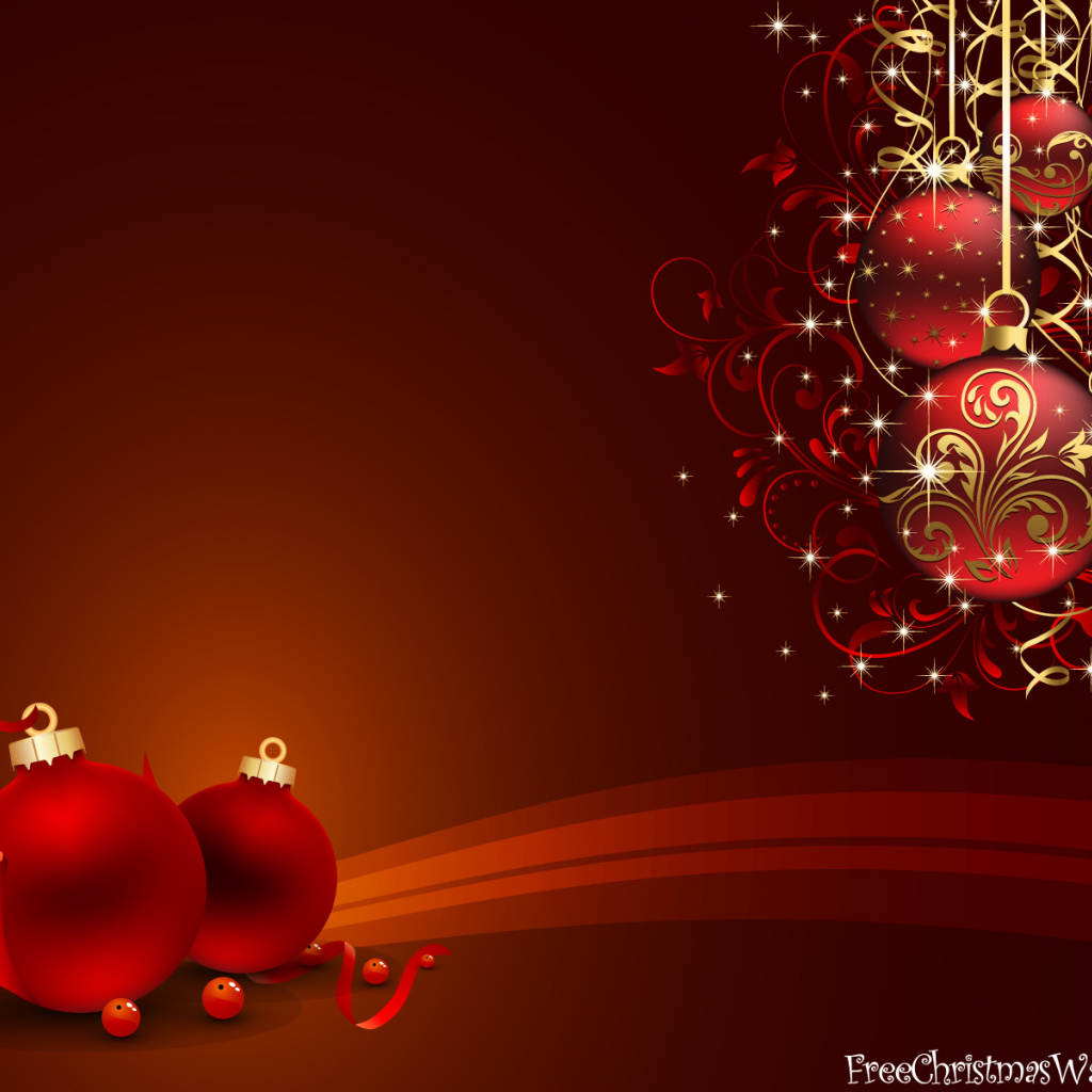 Красивая картинка с красными ёлочными игрушками на рождество