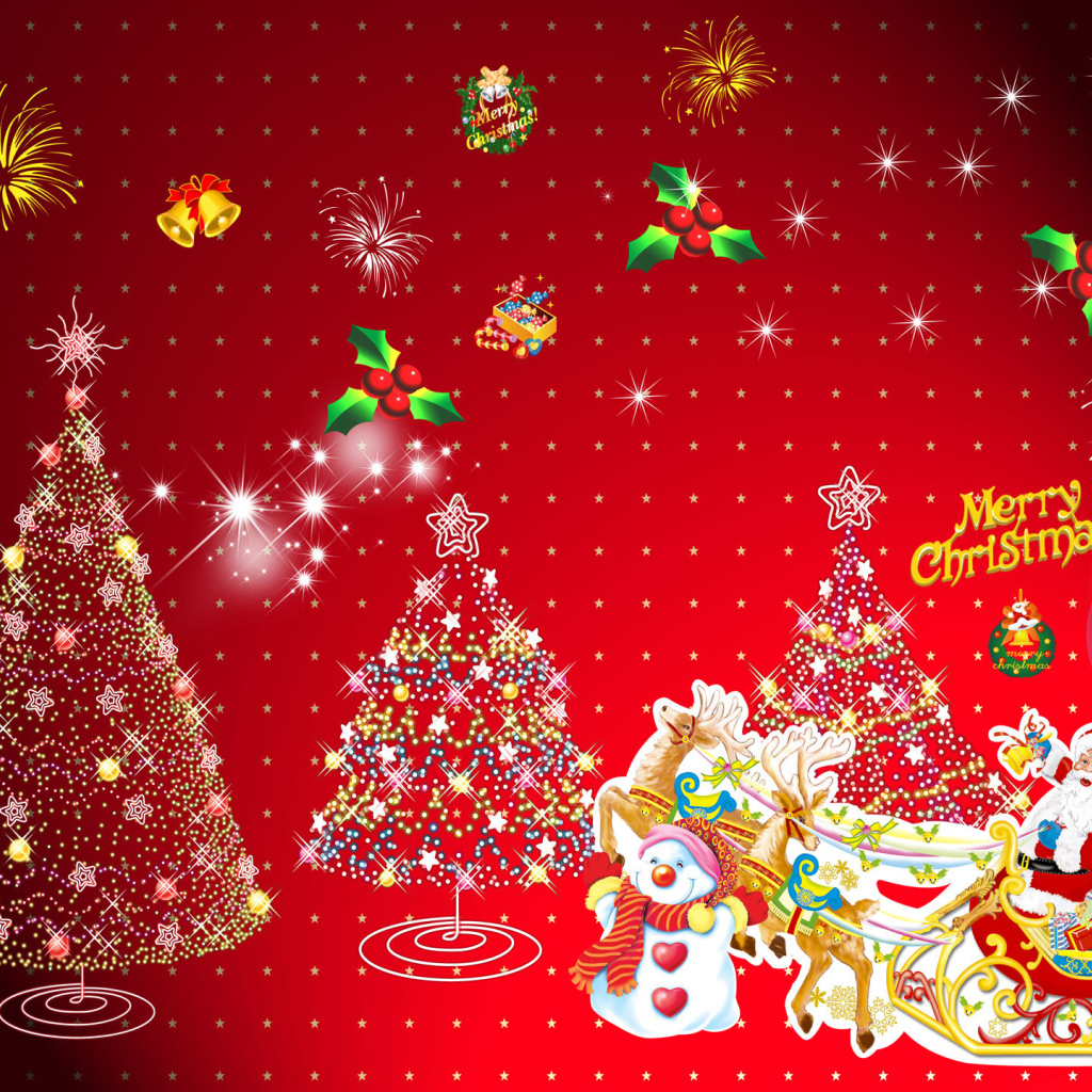 Cheerful picture in red colors on Christmas