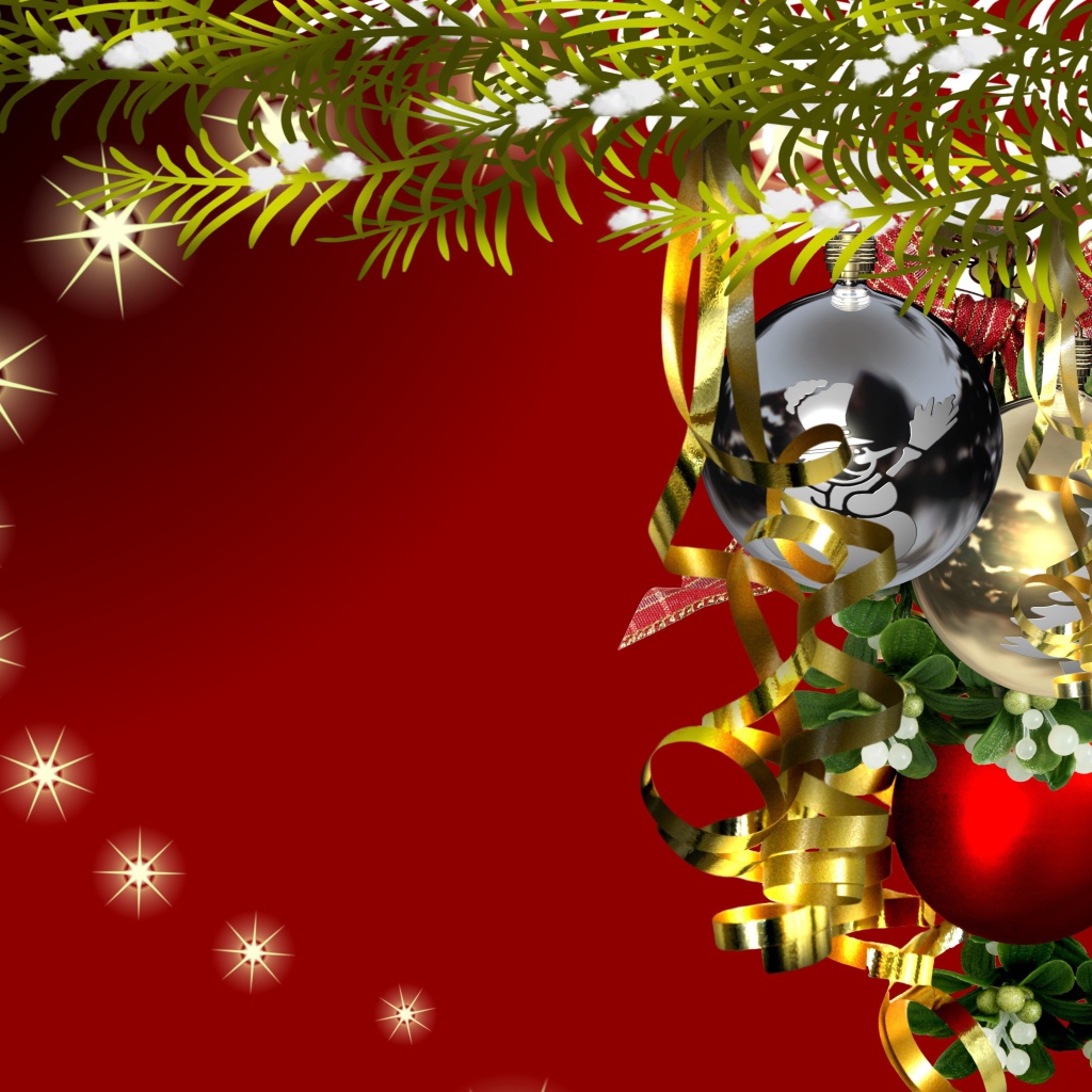 Ёлочные игрушки на бордовом фоне на рождество